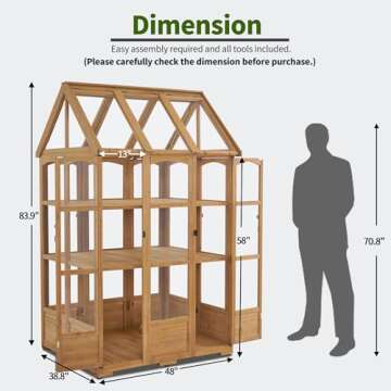 MCombo Wooden Greenhouse with Adjustable Roof and 6 Doors