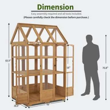 MCombo Wooden Greenhouse with Adjustable Roof and 6 Doors