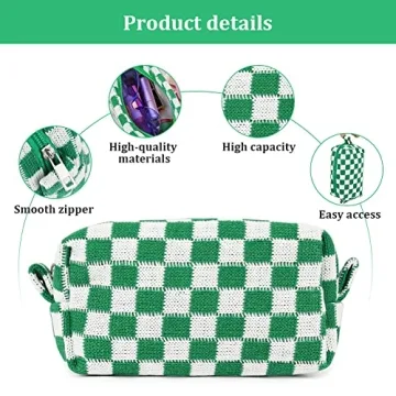 Stylish Aucuu Checkered Makeup Bags Set for Travel
