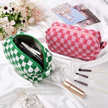 Stylish Aucuu Checkered Makeup Bags Set for Travel
