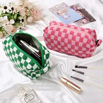 Stylish Aucuu Checkered Makeup Bags Set for Travel