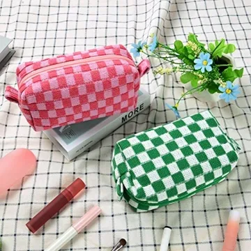 Stylish Aucuu Checkered Makeup Bags Set for Travel