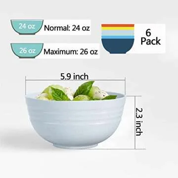 Homestockplus Unbreakable Cereal Bowls 25 OZ Microwave and Dishwasher Safe BPA-Free Bowl Dessert Bowls for Serving Soup, Oatmeal, Pasta and Salad [Set of 6]