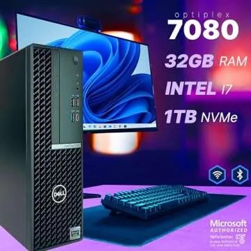 Dell OptiPlex 7080 Desktop PC Bundle, Intel i7-10700, 32GB RAM, 1TB SSD NVMe, NVIDIA GeForce GT 1030 2GB, WiFi, Bluetooth, Wireless Keyboard & Mouse, Windows 11 Pro Desktop Computer (Renewed)