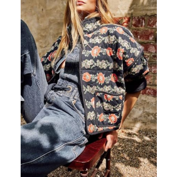 Trendy Wyeysyt Cropped Floral Puffer Jacket for Women