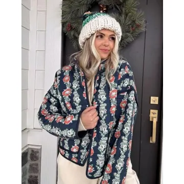 Trendy Wyeysyt Cropped Floral Puffer Jacket for Women