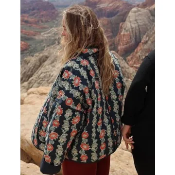 Trendy Wyeysyt Cropped Floral Puffer Jacket for Women