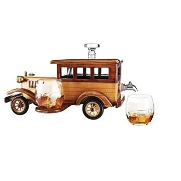 Old Fashioned Car Whiskey Decanter Set, Very Large 15" x 13" x 7" 750ml Decanter Spigot, and 2-10oz ...