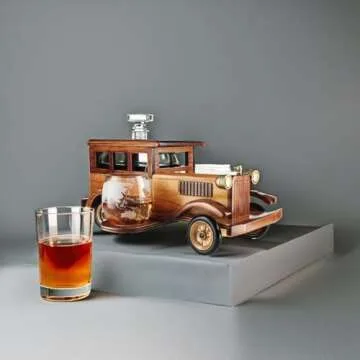 Old Fashioned Car Whiskey Decanter Set, Very Large 15" x 13" x 7" 750ml Decanter Spigot, and 2-10oz Whiskey Tumbler Old Fashion Glasses, Old Fashioned Vintage Car, Limited Edition, Great Bar Gift!