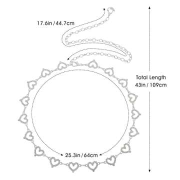 AWAYTR Waist Chains Belts for Women - Rhinestone Gold Silver Chain Belts for Dresses(Silver-Heart)