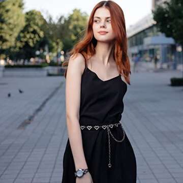 AWAYTR Waist Chains Belts for Women - Rhinestone Gold Silver Chain Belts for Dresses(Silver-Heart)