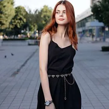 AWAYTR Waist Chains Belts for Women - Rhinestone Gold Silver Chain Belts for Dresses(Silver-Heart)