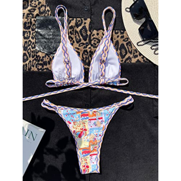 Sexy Micro Triangle Thong Bikini - Bright Multicolor Print
