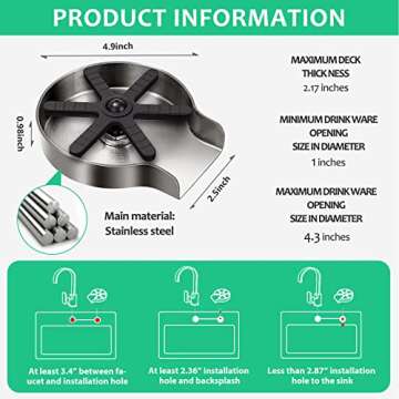 Glass Rinser for Kitchen Sinks - Stainless Steel Cleaning Accessory