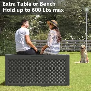 LHBGO 100 Gallon Deck Box Lockable Rattan Outdoor Storage Box waterproof Outdoor Container for Patio Furniture Cushions, Pillow