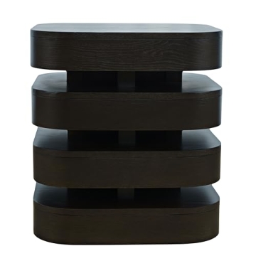 Jofran Brix Mid-Century Modern Floating Sculpture Layered Square End Table, Espresso