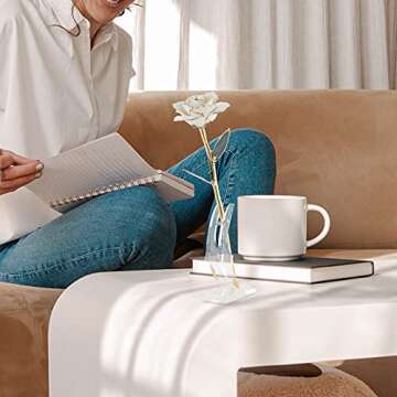 SW White Gold Rose Gifts for Women Wife,24k Gold Dipped Real Rose Lasted Forever with Stand for Her,...