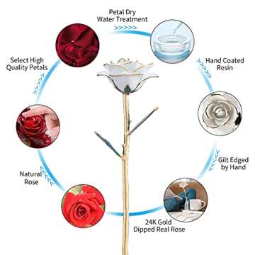 SW White Gold Rose Gifts for Women Wife,24k Gold Dipped Real Rose Lasted Forever with Stand for Her,Christmas,Valentines Day, Mothers Day, Birthday