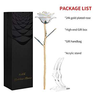 SW White Gold Rose Gifts for Women Wife,24k Gold Dipped Real Rose Lasted Forever with Stand for Her,Christmas,Valentines Day, Mothers Day, Birthday