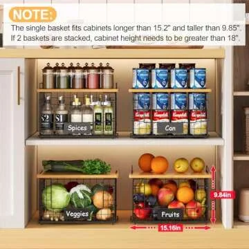 Stackable Wire Baskets with Bamboo Top - Kitchen Organizer