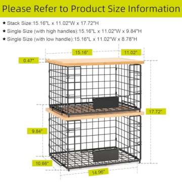 Stackable Wire Baskets with Bamboo Top - Kitchen Organizer