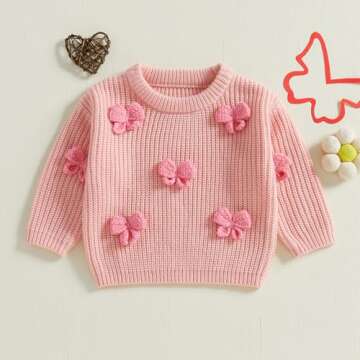 JLKGICF Toddler Baby Girl Chunky Sweater Cute Bow/Strawberry Printed Sweater Pullover Crewneck Sweat...