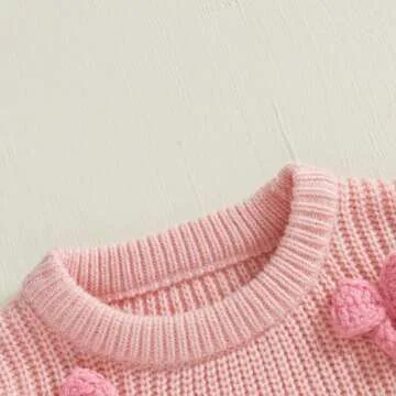 JLKGICF Toddler Baby Girl Chunky Sweater Cute Bow/Strawberry Printed Sweater Pullover Crewneck Sweatshirt Fall Winter Outfit (3D Bowknot Pink, 2-3 Years)