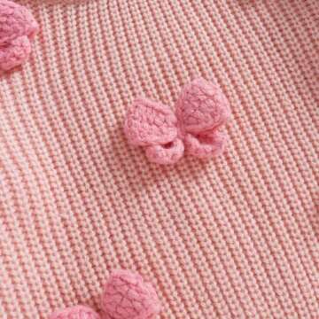 JLKGICF Toddler Baby Girl Chunky Sweater Cute Bow/Strawberry Printed Sweater Pullover Crewneck Sweatshirt Fall Winter Outfit (3D Bowknot Pink, 2-3 Years)