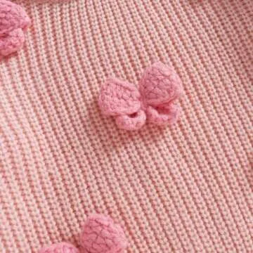 JLKGICF Toddler Baby Girl Chunky Sweater Cute Bow/Strawberry Printed Sweater Pullover Crewneck Sweatshirt Fall Winter Outfit (3D Bowknot Pink, 2-3 Years)