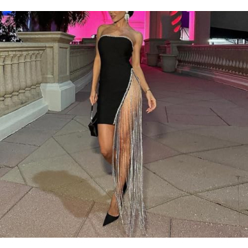 QNI Strapless Side Split Mini Dress for Glam Nights