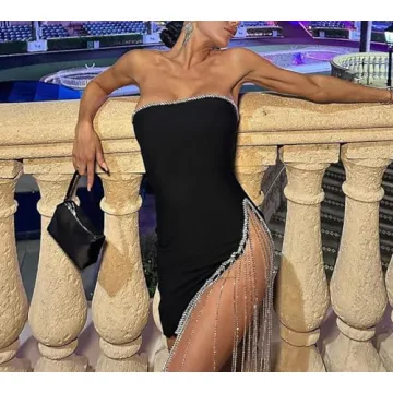 QNI Strapless Side Split Mini Dress for Glam Nights