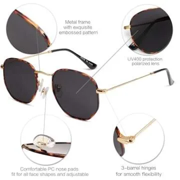 SOJOS Small Square Polarized Sunglasses for Men and Women Polygon Mirrored Lens SJ1072 with Demi Frame/Grey Lens