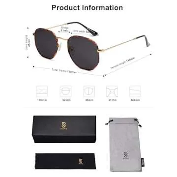 SOJOS Small Square Polarized Sunglasses for Men and Women Polygon Mirrored Lens SJ1072 with Demi Frame/Grey Lens