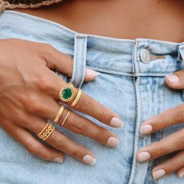 GNIRTSI Gold Flat Ribbed Ring for Women - 14K Gold Plated Minimalist Stackable Jewelry Size 8