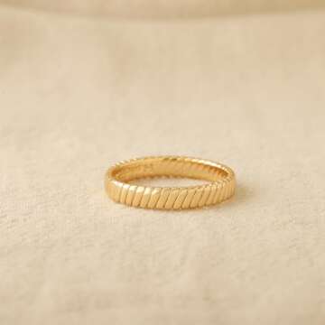 Stylish 14K Gold Plated Flat Ribbed Ring for Women