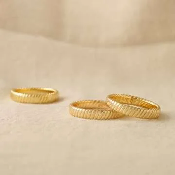 Stylish 14K Gold Plated Flat Ribbed Ring for Women