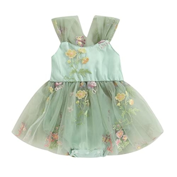 Adorable Baby Girl Lace Tulle Romper Dress - Fairy Green, 6-12 Months