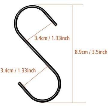 HYPYRANOW 50 Pack Black S Hooks Steel S Hanging Hooks Heavy Duty S Hanger Hook Metal Kitchen Pot Rac...