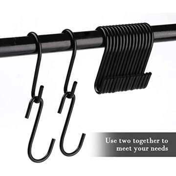 HYPYRANOW 50 Pack Black S Hooks Steel S Hanging Hooks Heavy Duty S Hanger Hook Metal Kitchen Pot Rack Hooks Closet Hooks Plants Hooks for Hanging Pot, Pan, Cups, Plants, Bags, Jeans, Towels