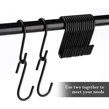 HYPYRANOW 50 Pack Black S Hooks Steel S Hanging Hooks Heavy Duty S Hanger Hook Metal Kitchen Pot Rack Hooks Closet Hooks Plants Hooks for Hanging Pot, Pan, Cups, Plants, Bags, Jeans, Towels