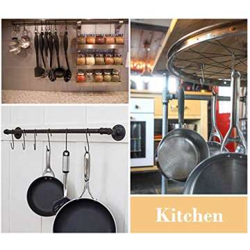 HYPYRANOW 50 Pack Black S Hooks Steel S Hanging Hooks Heavy Duty S Hanger Hook Metal Kitchen Pot Rack Hooks Closet Hooks Plants Hooks for Hanging Pot, Pan, Cups, Plants, Bags, Jeans, Towels