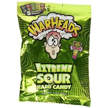 WARHEADS - Extreme Sour Hard Candy - Assorted Flavors - Sour Apple, Black Cherry, Blue Raspberry, Lemon & Watermelon Flavors - 2 oz. Bag
