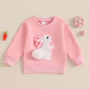 Dcohmch Toddler Girl Boy Easter outfit Bunny Embroidered Shirt Sweatshirt Long Sleeve Pullovers Baby Spring Clothes (Pink, 3-4 Years)