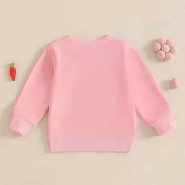 Dcohmch Toddler Girl Boy Easter outfit Bunny Embroidered Shirt Sweatshirt Long Sleeve Pullovers Baby Spring Clothes (Pink, 3-4 Years)
