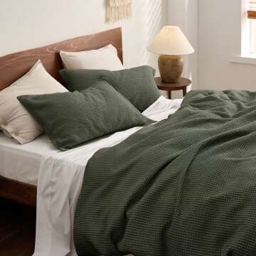 Bedsure Cotton Duvet Cover Set - 100% Cotton Waffle Weave Olive Green Duvet Cover Oversized King Size, GentleSoft™ and Breathable Bedding Set for All Season, 3 Pieces, 120"x98"