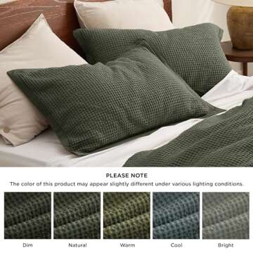 Bedsure Cotton Duvet Cover Set - 100% Cotton Waffle Weave Olive Green Duvet Cover Oversized King Size, GentleSoft™ and Breathable Bedding Set for All Season, 3 Pieces, 120"x98"