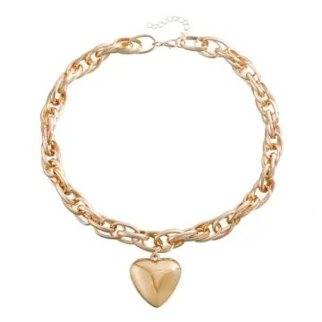 Stylish 14K Gold Chunky Heart Pendant Necklace for Women and Teens