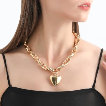 FUTIMELY Chunky Gold Heart Pendant Necklace for Women