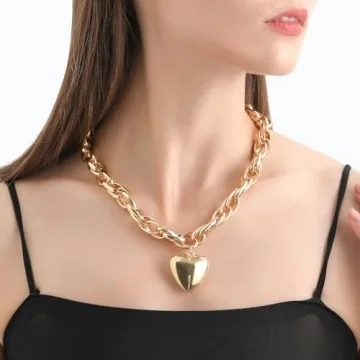 FUTIMELY Chunky Gold Heart Pendant Necklace for Women