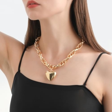 FUTIMELY Chunky Gold Heart Pendant Necklace for Women